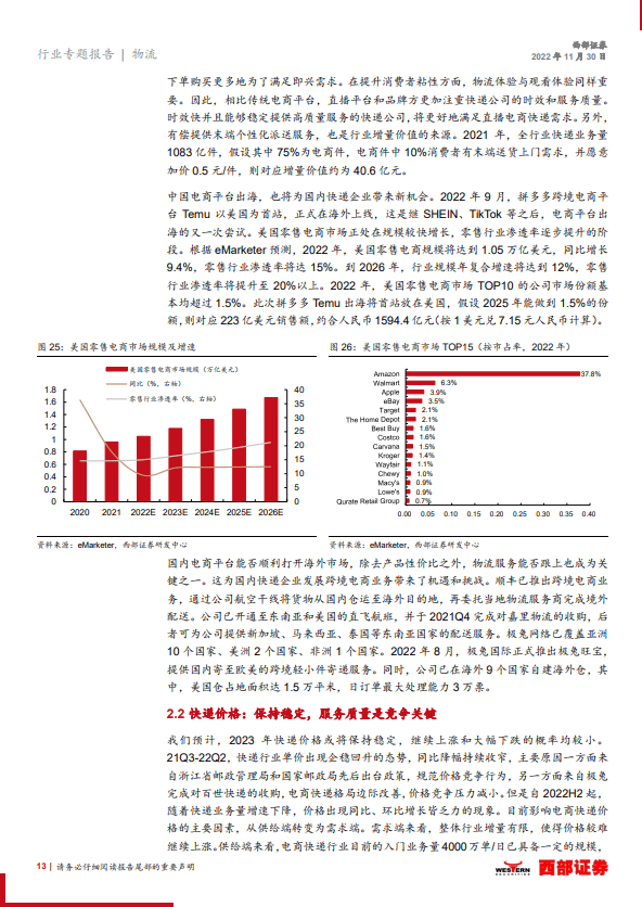 （可下载）【西部证券】快递行业2023年度策略报告