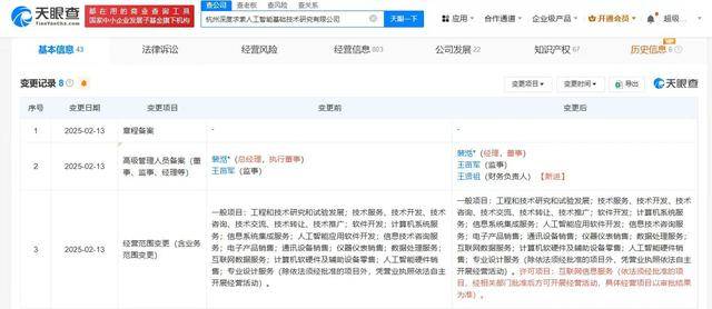 DeepSeek公司主要人员发生变更<strong></p>
<p>金融证券</strong>，新增互联网信息服务