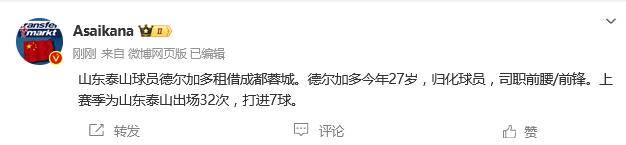 德转确认<strong></p>
<p>金融证券</strong>！泰山归化球员德尔加多加盟成都 租借费92万欧