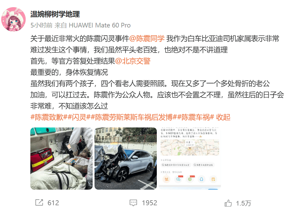 比亚迪车主多处骨折<strong></p>
<p>BSV交易平台</strong>，其妻发声：往后日子不知怎么过！陈震车祸后再度致歉