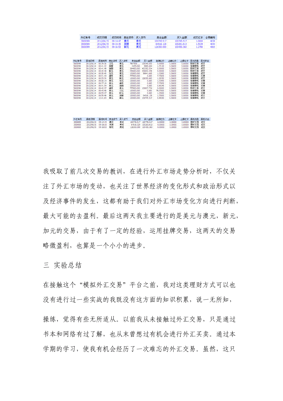 外汇实验报告(外汇实验报告心得体会)